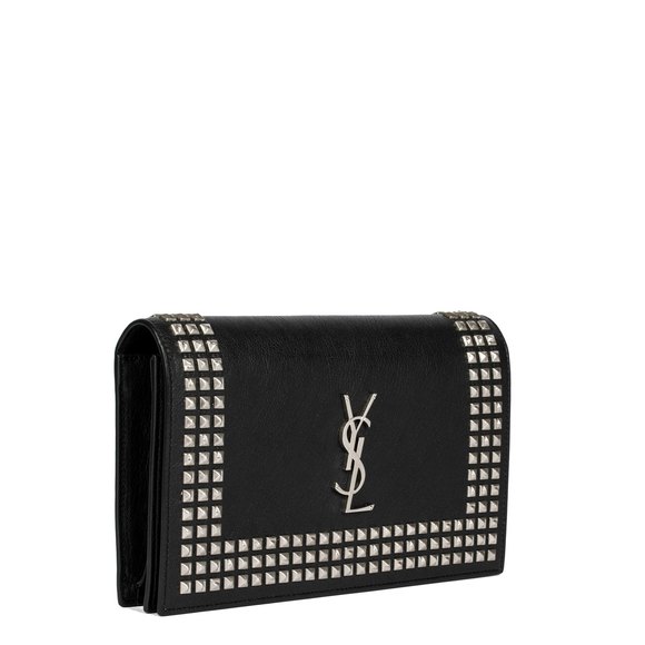 SAINT LAURENT Black Calfskin Leather Silver Studded Clutch .Clutch - Picture 2 of 9